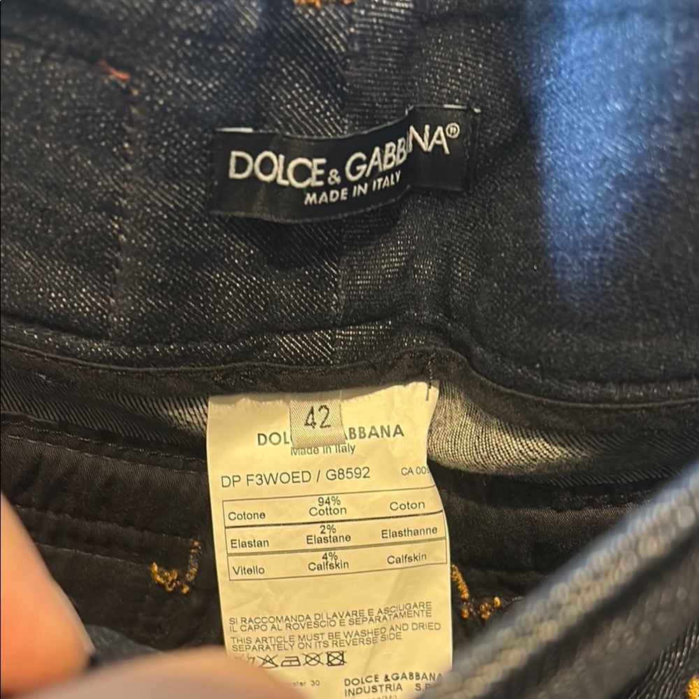 Dolce & gabbbana pocket lamb leather Jeans nwt size 42 dark blue boot wider leg - Picture 9 of 15